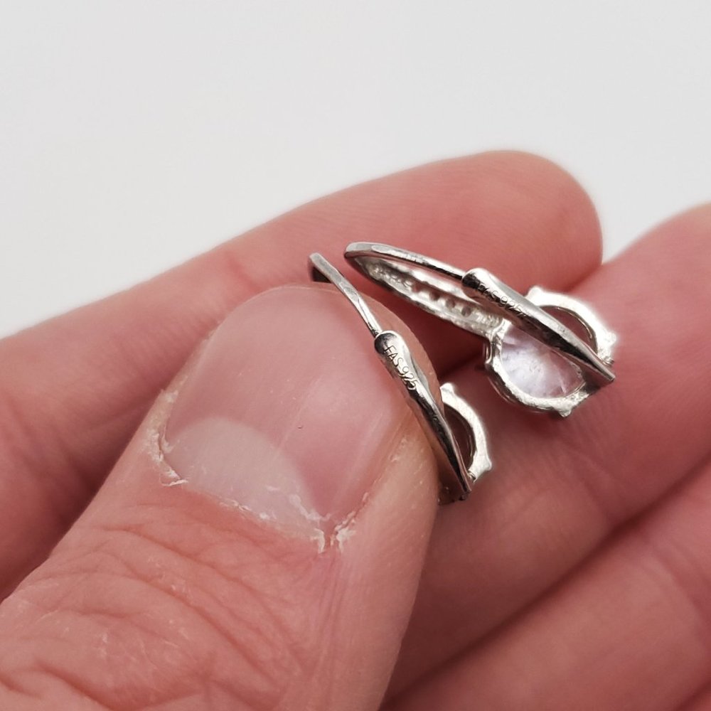 925 Sterling Silver Brilliant Clear Round Cubic Zirconia Stone Earrings - Picture 5 of 7